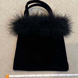 Neiman Marcus Black Velvet Mini Bag with Feather Accent